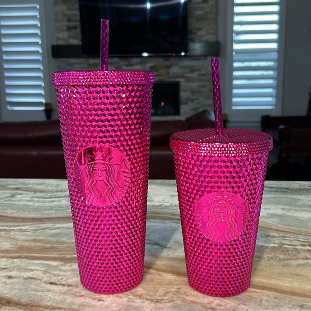 NEW ~ 2 ~ STARBUCKS MAGENTA CHROME TUMBLERS GRANDE & VENTI